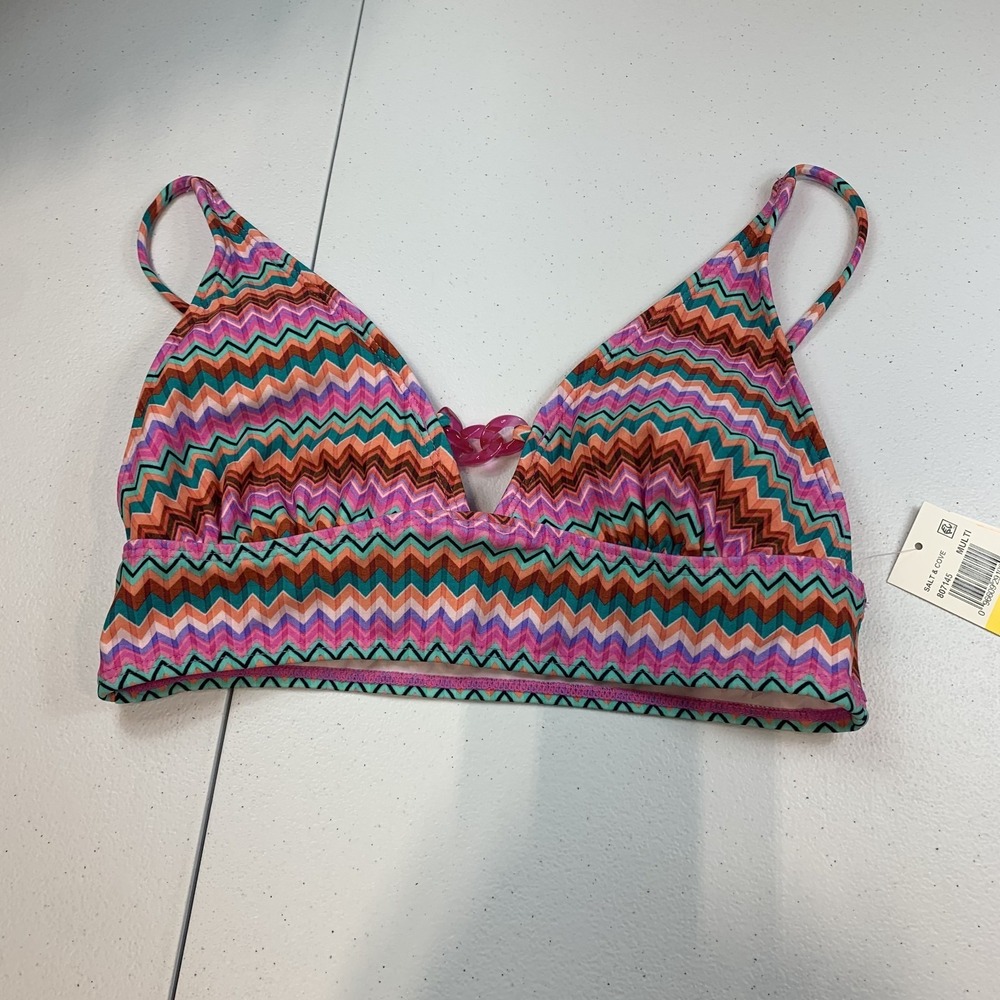 Salt & Cove Junior's Swim Bikini Top M Midkini Chevron Striped Pink Beach
